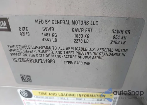 2010 Chevrolet Malibu Ls z USA, uszkodzony, nr VIN 1G1ZB5EB2AF211989